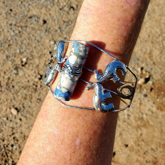 New Unique Cylinder Shaped Mosaic Jasper 925 Silver Bracelet. - Picture 8 of 12